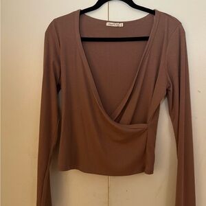 Heart & Hips Mauve Long Sleeve Wrap Top